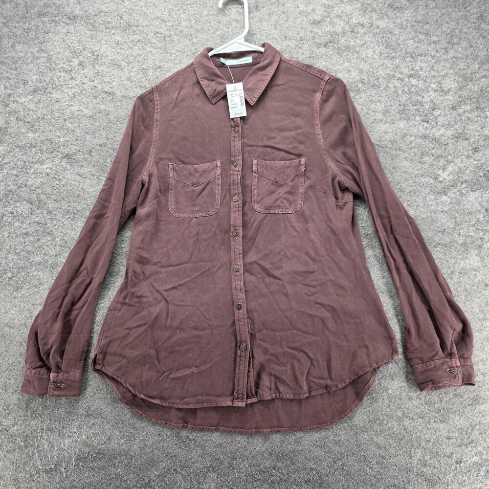 Maurices Button-Up Womens S Purple Tunic Long Sleeve Collared Pockets Rayon